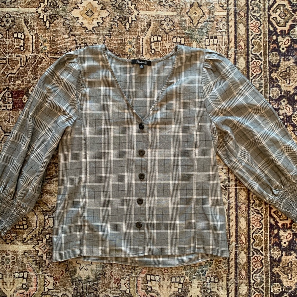 Balloon Sleeve Madewell Plaid Blouse